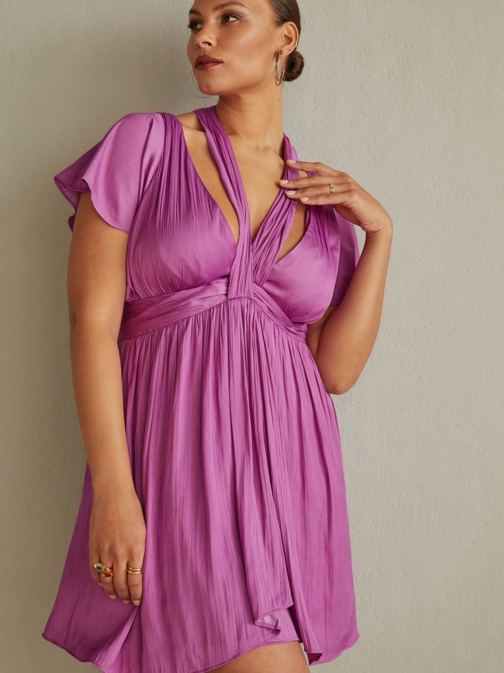 Anthropologie Magenta Flutter-Sleeve Mini Dress